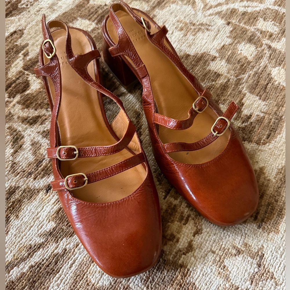 Sezane Brown Leather Strappy Block Heel Pumps - Picture 2 of 3